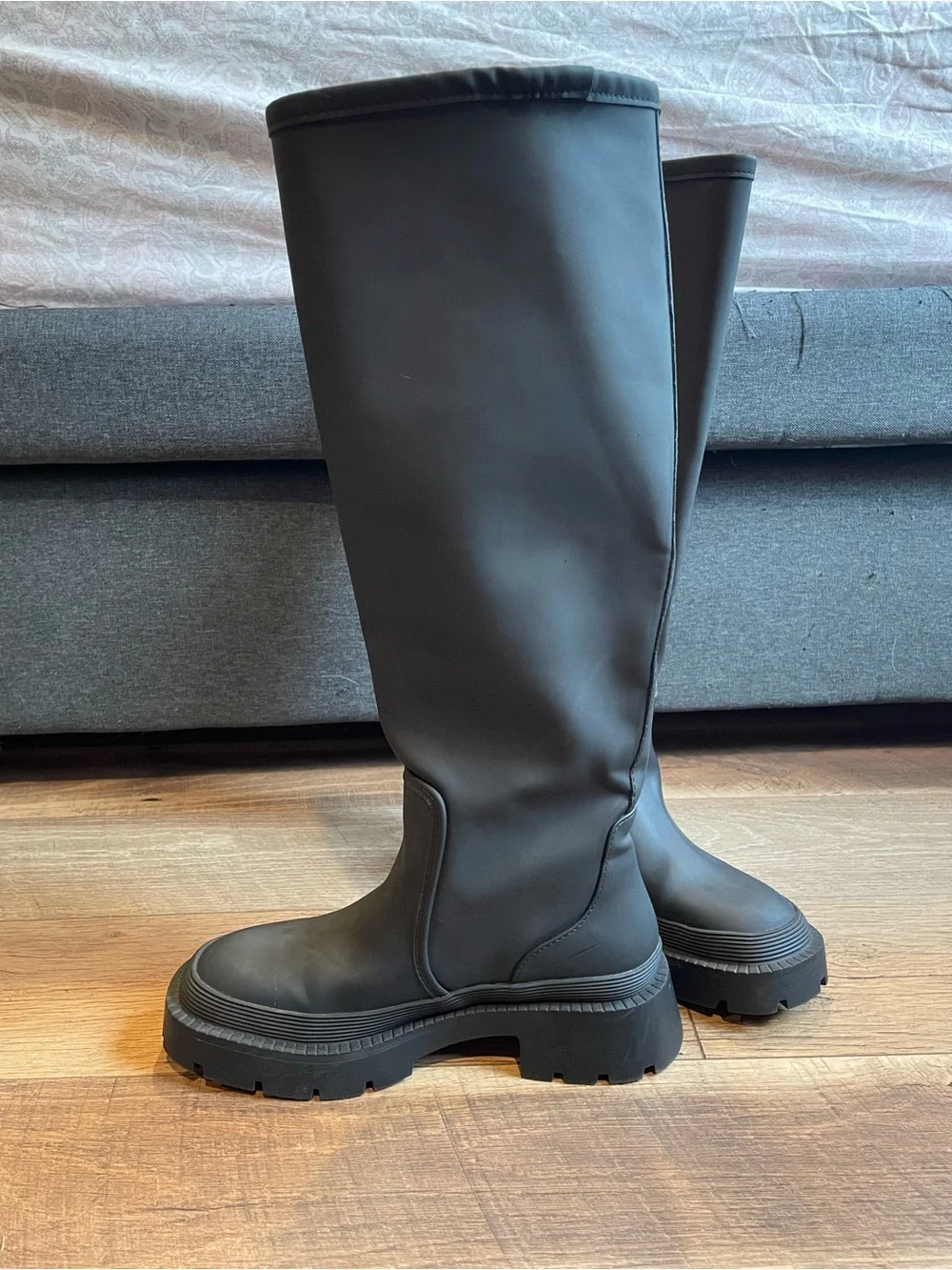 Zara Black Rubber Knee High Rain Boots